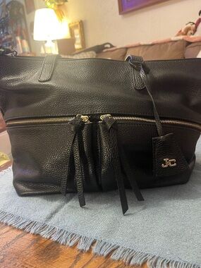 Juicy Couture Black Textured Leather Tote Bag with Front Zip